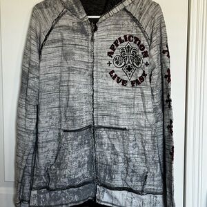 Affliction Men’s Reversible Zip-Up Hoodie | Size Medium | Skull Cross